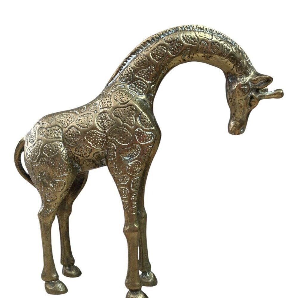 Vintage Solid Brass Giraffe Figurine 10.5" Tall Safari Animal Decor - Picture 4 of 5